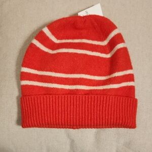NWT Aerie Red and Tan Striped Beanie